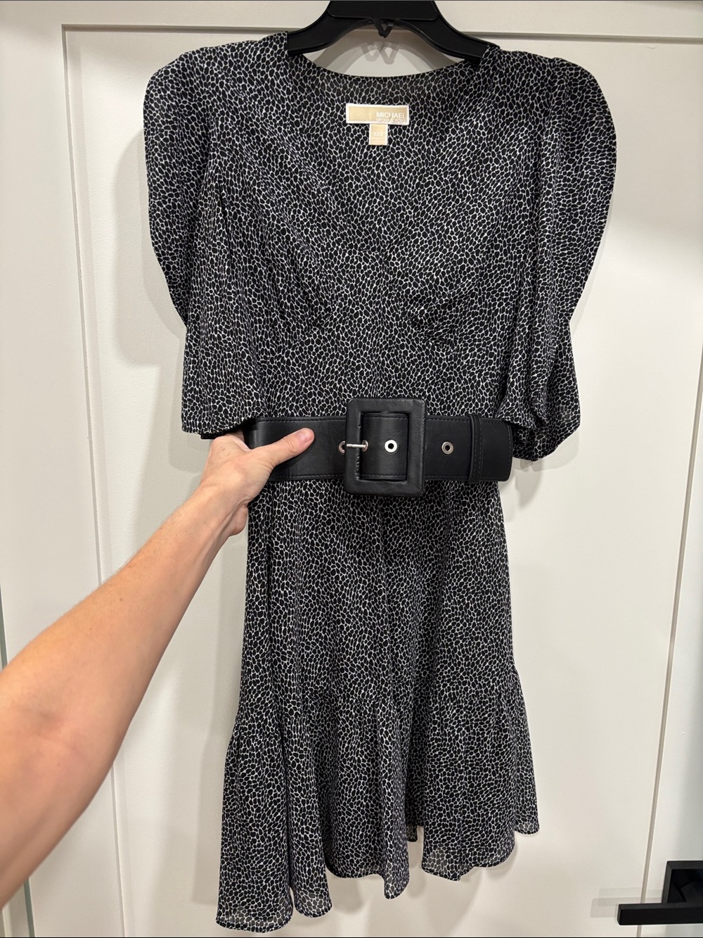 Michael Kors Black Animal Print Mini Dress with Wide Belt